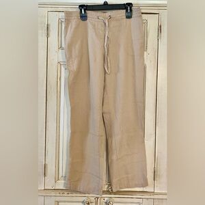 Per Se Natural Beige Linen-Blend Elastic Waist Pants